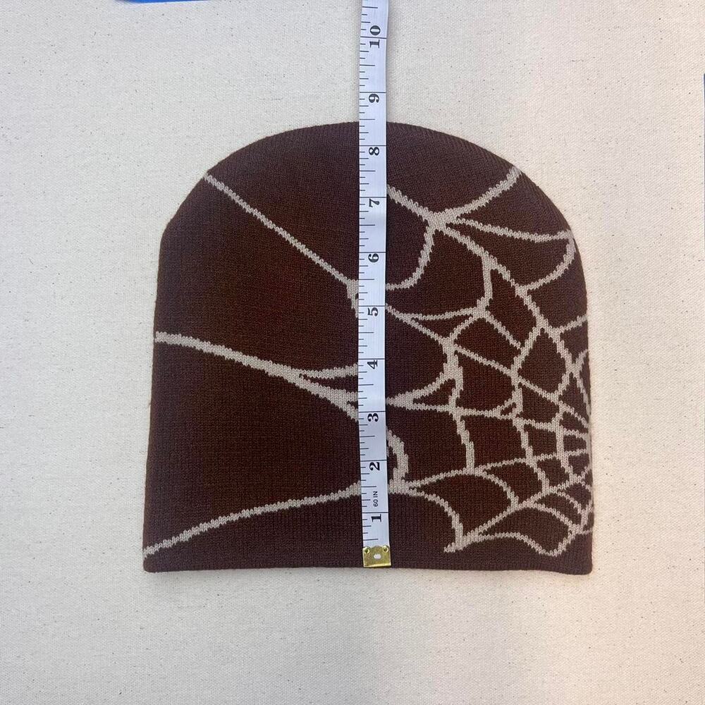 Y2k 2000s grunge gothic spiderweb brown beanie - Picture 4 of 6